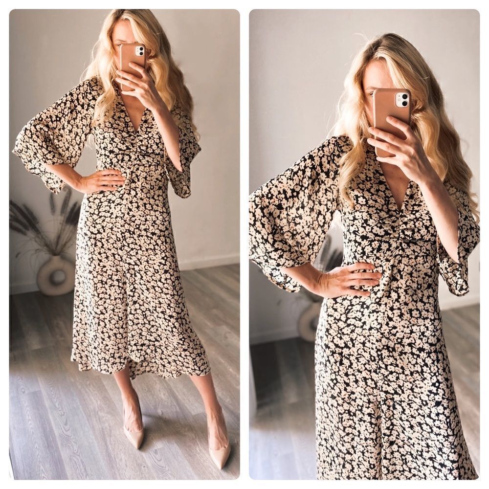 PRINTED DRESS WITH DRAPING NEW - Picture 1 of 6